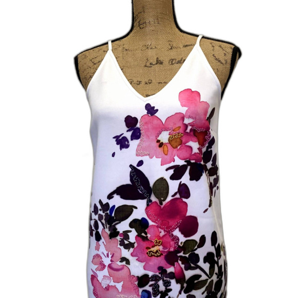 NWT ASOS Scuba Knit Bodycon Dress White Pink Floral Print Beaded US‎ Size 2 - Picture 2 of 7